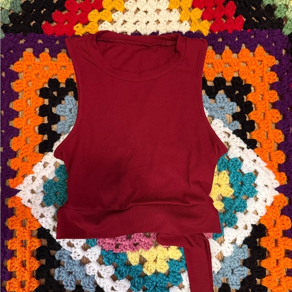 SHEIN Tops - SHEIN Burgundy Ribbed Cropped Tank with Back Tie